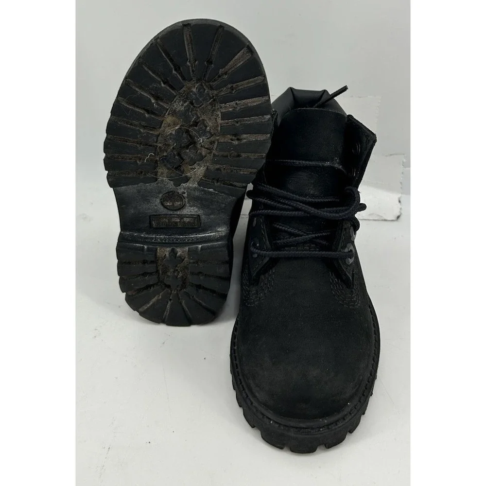 Timberland 12807 Black Leather Combat Boots Kids Size 7M